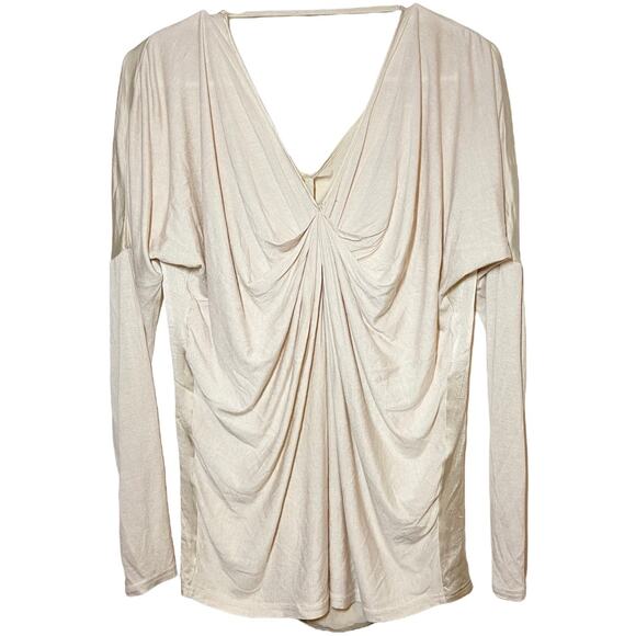 Gold Hawk Blouse 100% SIlk Long Sleeve Waterfall Ruch V-Neck Gold XSmall - Picture 1 of 4